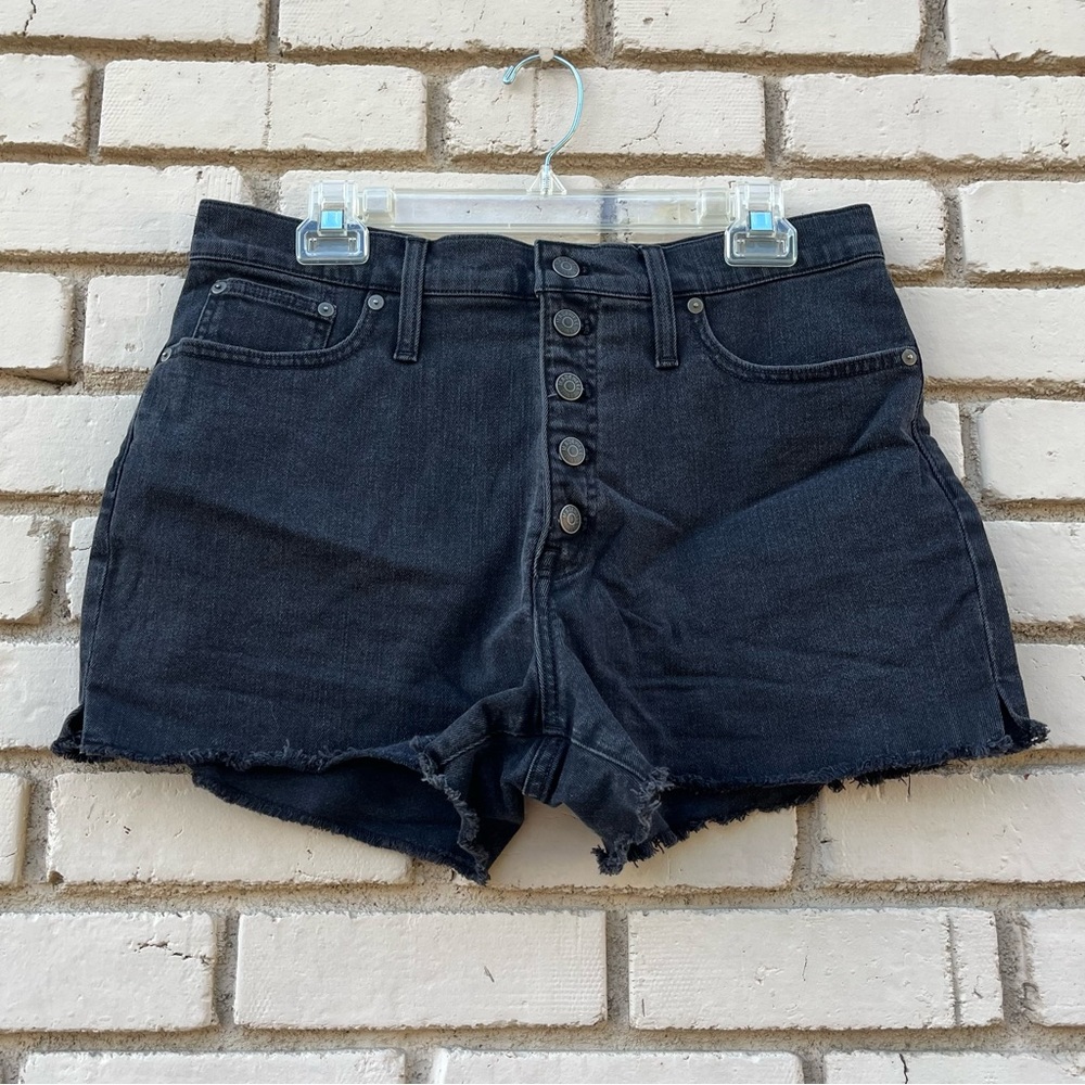 Madewell High Waisted Buttonfly Denim Shorts in Black - Size 31